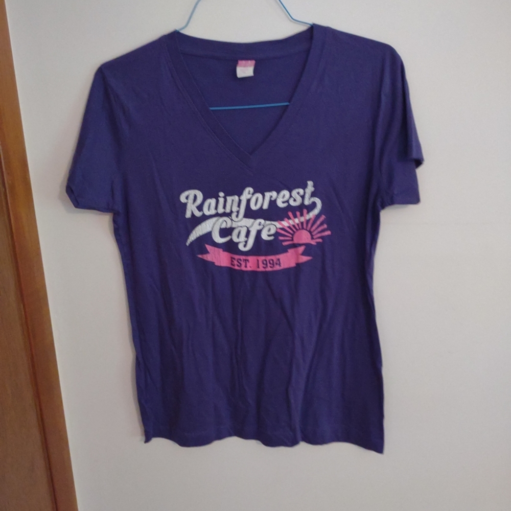 Rainforest Cafe 1994 Purple V Neck 100% Cotton 2X T-shirt Made by LAT Size - New